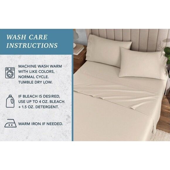 Welhome Cotton Rich Sateen 320TC Classic Mushroom 4pc Sheet Set - Picture 11 of 11